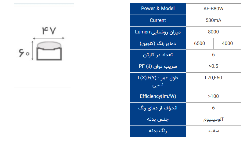 چراغ براکتی 120cm 80W بدنه آلومینیومی با درایور جداگانه برند افراتاب - تصویر 5