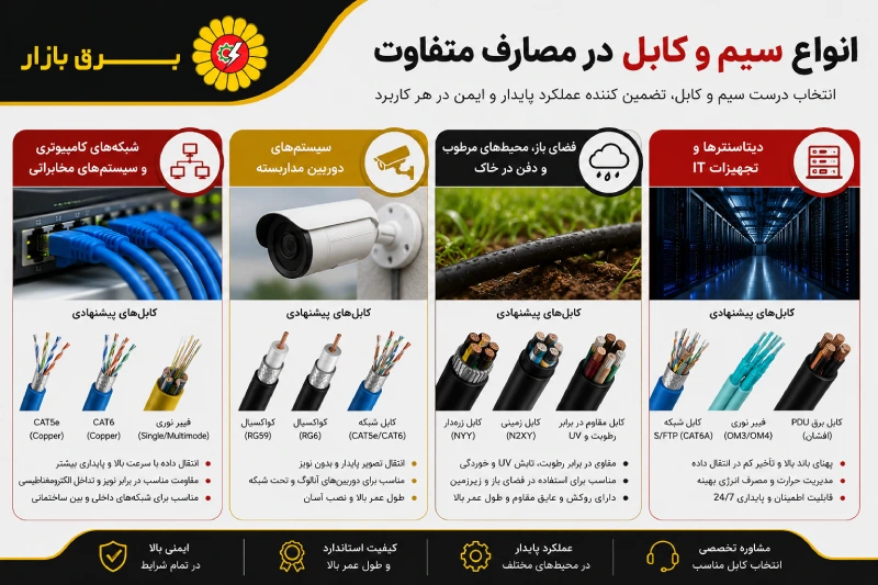 انواع سیم و کابل مصارف متفاوت