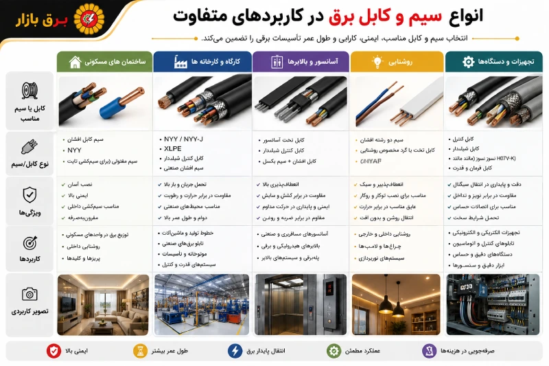 انواع سیم و کابل در مصارف متفاوت