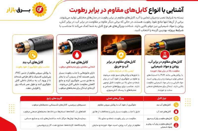 آشنایی با انواع کابل‌های مقاوم در برابر رطوبت